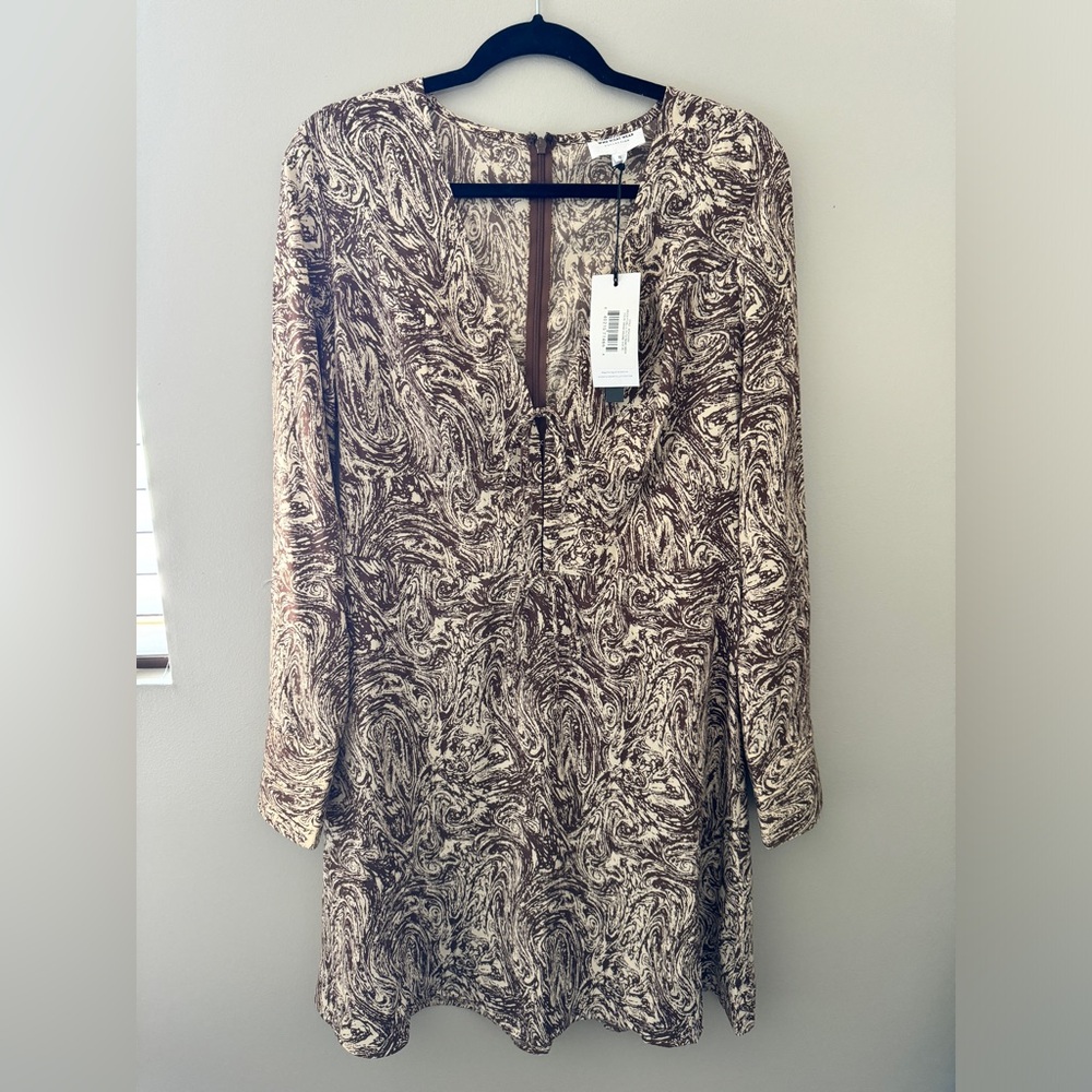 Who What Wear Woodgrain Print Button Sleeve Dress with Bow Details - NWT